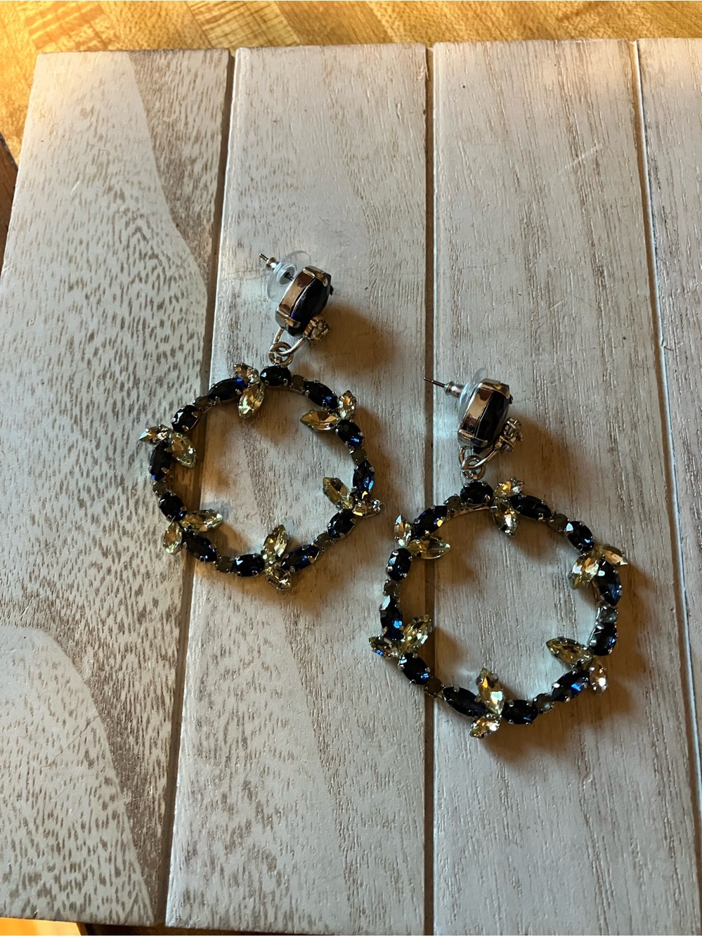 🌸Banana Republic Statement Hoop Earrings with Blue and Yellow Crystals